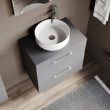 Modern Splash 600mm Satin Grey  2 Drawer Wall Hung Vanity Unit With Co-ordinating Worktop
