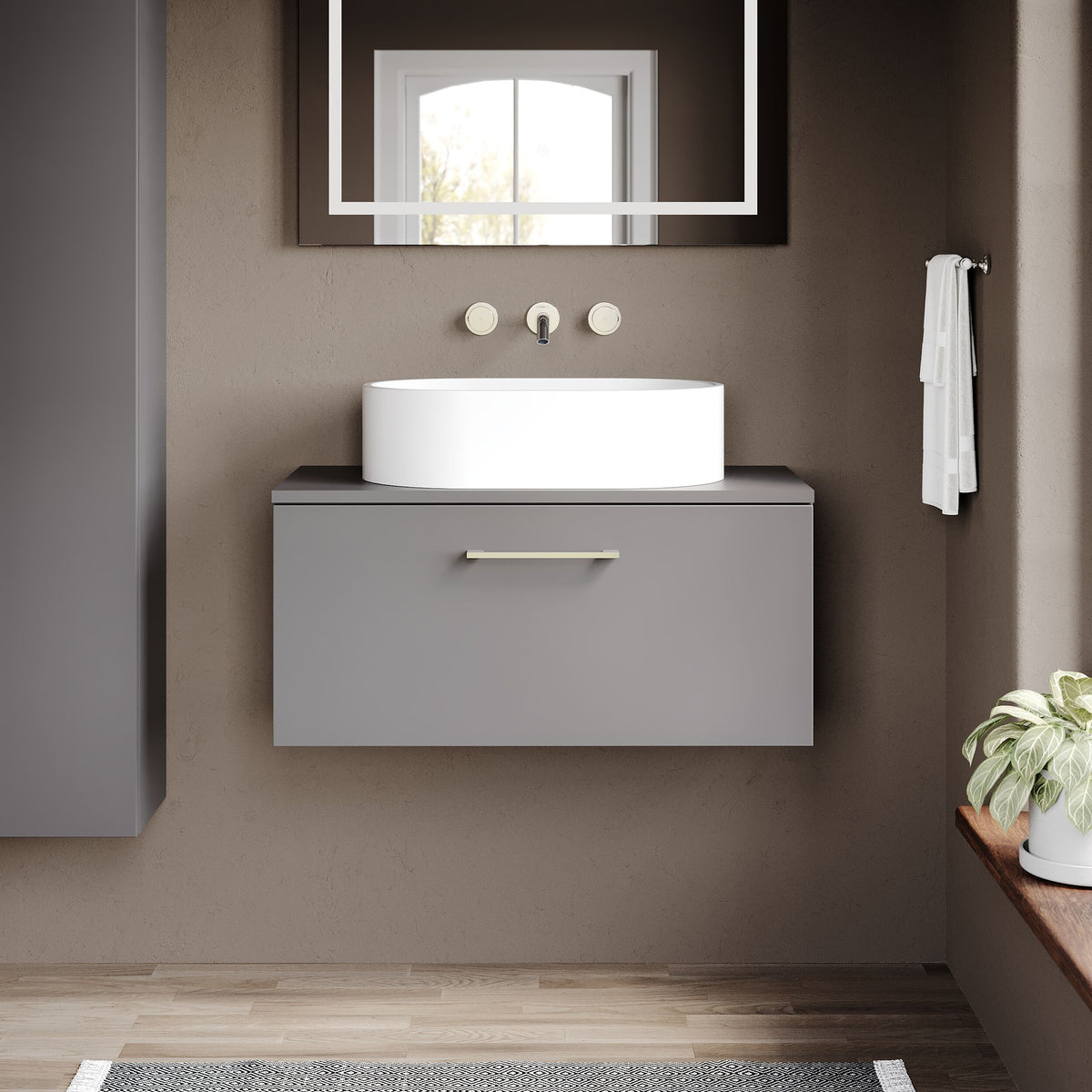 Modern Splash 805mm Satin Grey 1 Drawer Wall Hung Vanity Unit With Co-ordinating Worktop