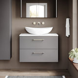 Modern Splash 800mm Satin Grey 2 Drawer Wall Hung Vanity Unit With Carrara Laminate Worktop