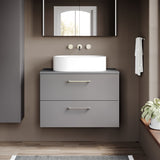Modern Splash 805mm Satin Grey  2 Drawer Wall Hung Vanity Unit With Co-ordinating Worktop
