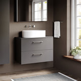 Modern Splash 805mm Satin Grey  2 Drawer Wall Hung Vanity Unit With Co-ordinating Worktop
