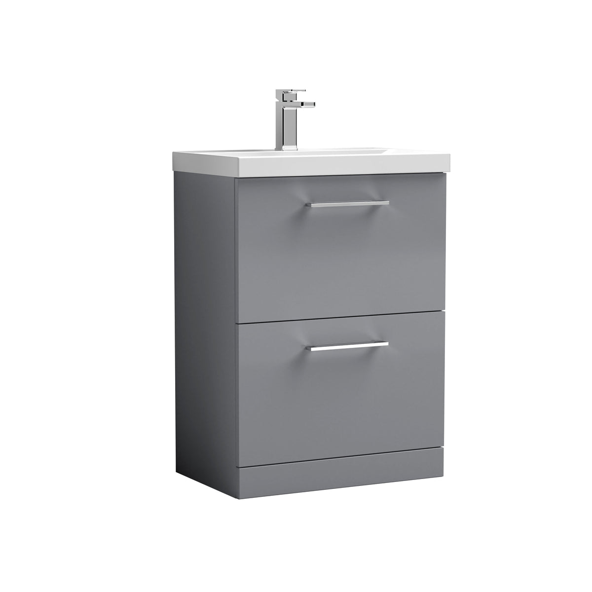 Modern Splash 600mm Satin Grey 2 Drawer Floor Standing Vanity Unit With Mid-Edge Basin