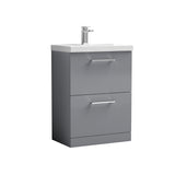 Modern Splash 600mm Satin Grey 2 Drawer Floor Standing Vanity Unit With Mid-Edge Basin