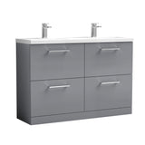 Modern Splash 1200mm Satin Grey 4 Drawer Floor Standing Vanity Unit With 2 Tap Hole Ceramic Basin