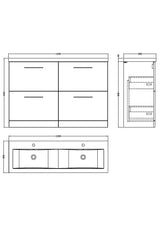 Modern Splash 1200mm Satin Grey 4 Drawer Floor Standing Vanity Unit With 2 Tap Hole Ceramic Basin