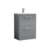 Modern Splash 600mm Satin Grey 2 Drawer Floor Standing Vanity Unit With Curved Basin