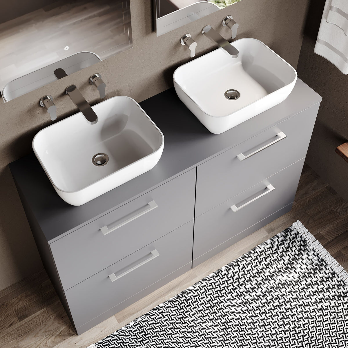 Modern Splash 1200mm Slate Grey 4 Drawer Floor Standing Vanity Unit With Co-ordinating Worktop