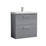 Modern Splash 800mm Satin Grey 2 Drawer Floor Standing Vanity Unit With Mid-Edge Basin