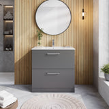 Modern Splash 800mm Satin Grey 2 Drawer Floor Standing Vanity Unit With Minimalist Basin