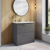 Modern Splash 800mm Satin Grey 2 Drawer Floor Standing Vanity Unit With Curved Basin