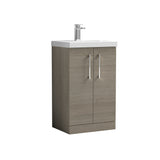 Modern Splash 500mm Solace Oak 2 Door Floor Standing Vanity Unit With Mid-Edge Basin