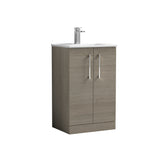 Modern Splash 500mm Solace Oak 2 Door Floor Standing Vanity Unit With Minimalist Basin