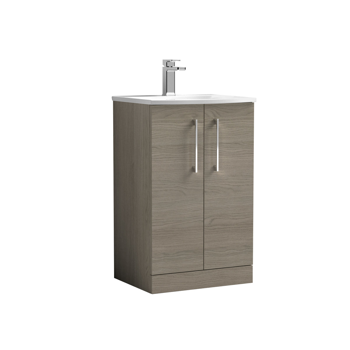 Modern Splash 500mm Solace Oak 2 Door Floor Standing Vanity Unit With Curved Basin