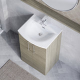 Modern Splash 500mm Solace Oak 2 Door Floor Standing Vanity Unit With Curved Basin