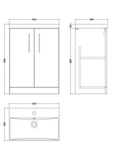 Modern Splash 600mm Solace Oak 2 Door Floor Standing Vanity Unit With Thin Edge Basin