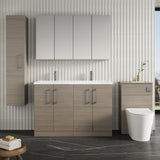 Modern Splash 1200mm Solace Oak 4 Door Floor Standing Vanity Unit With 2 Tap Hole Ceramic Basin