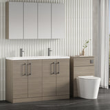 Modern Splash 1200mm Solace Oak 4 Door Floor Standing Vanity Unit With 2 Tap Hole Ceramic Basin
