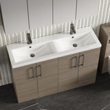 Modern Splash 1200mm Solace Oak 4 Door Floor Standing Vanity Unit With 2 Tap Hole Ceramic Basin