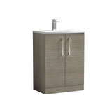 Modern Splash 600mm Solace Oak 2 Door Floor Standing Vanity Unit With Curved Basin