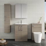 Modern Splash 600mm Solace Oak 2 Door Floor Standing Vanity Unit With Curved Basin