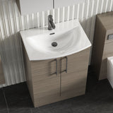 Modern Splash 600mm Solace Oak 2 Door Floor Standing Vanity Unit With Curved Basin