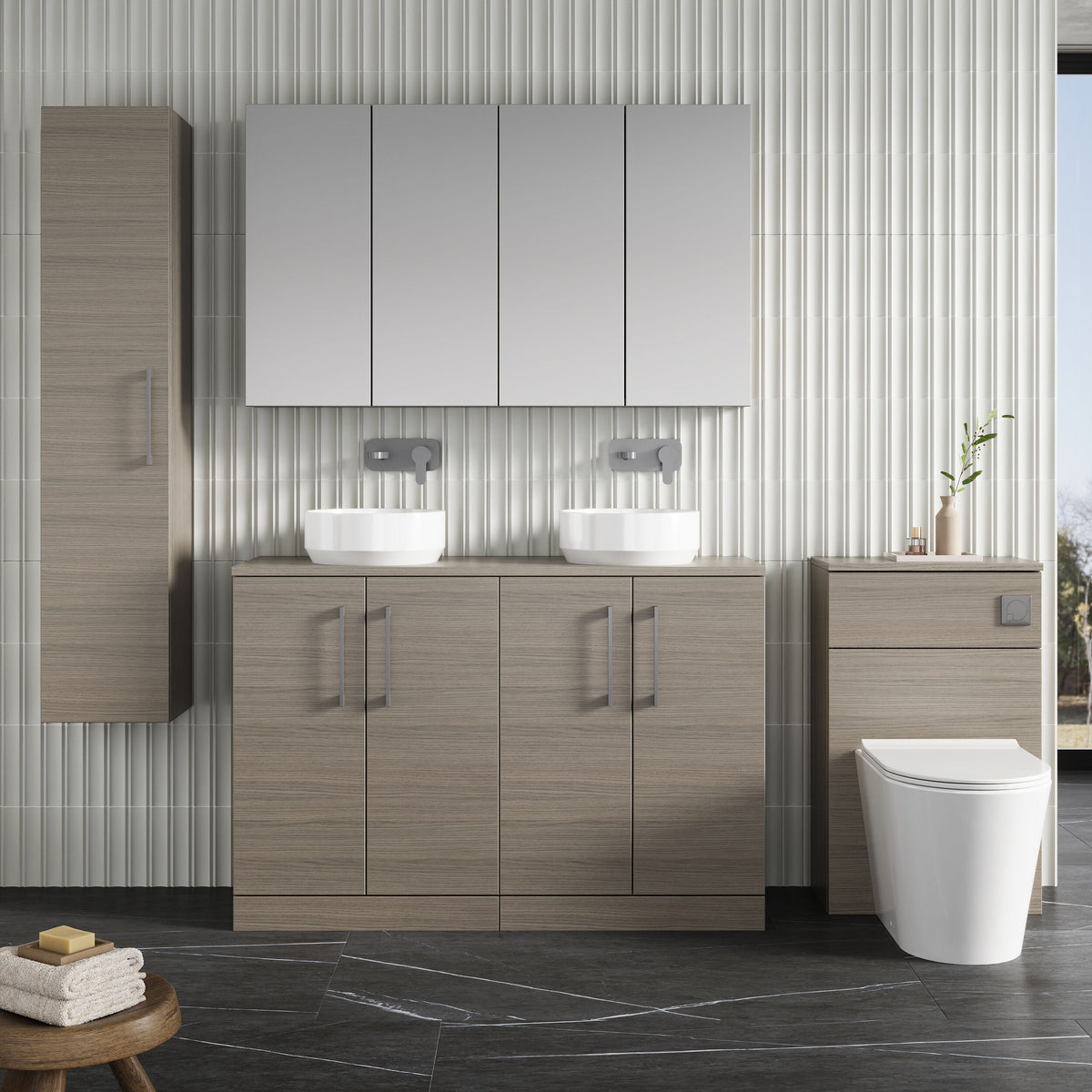 Modern Splash 1200mm Solace Oak2 Door Floor Standing Vanity Unit With Co-ordinating Worktop