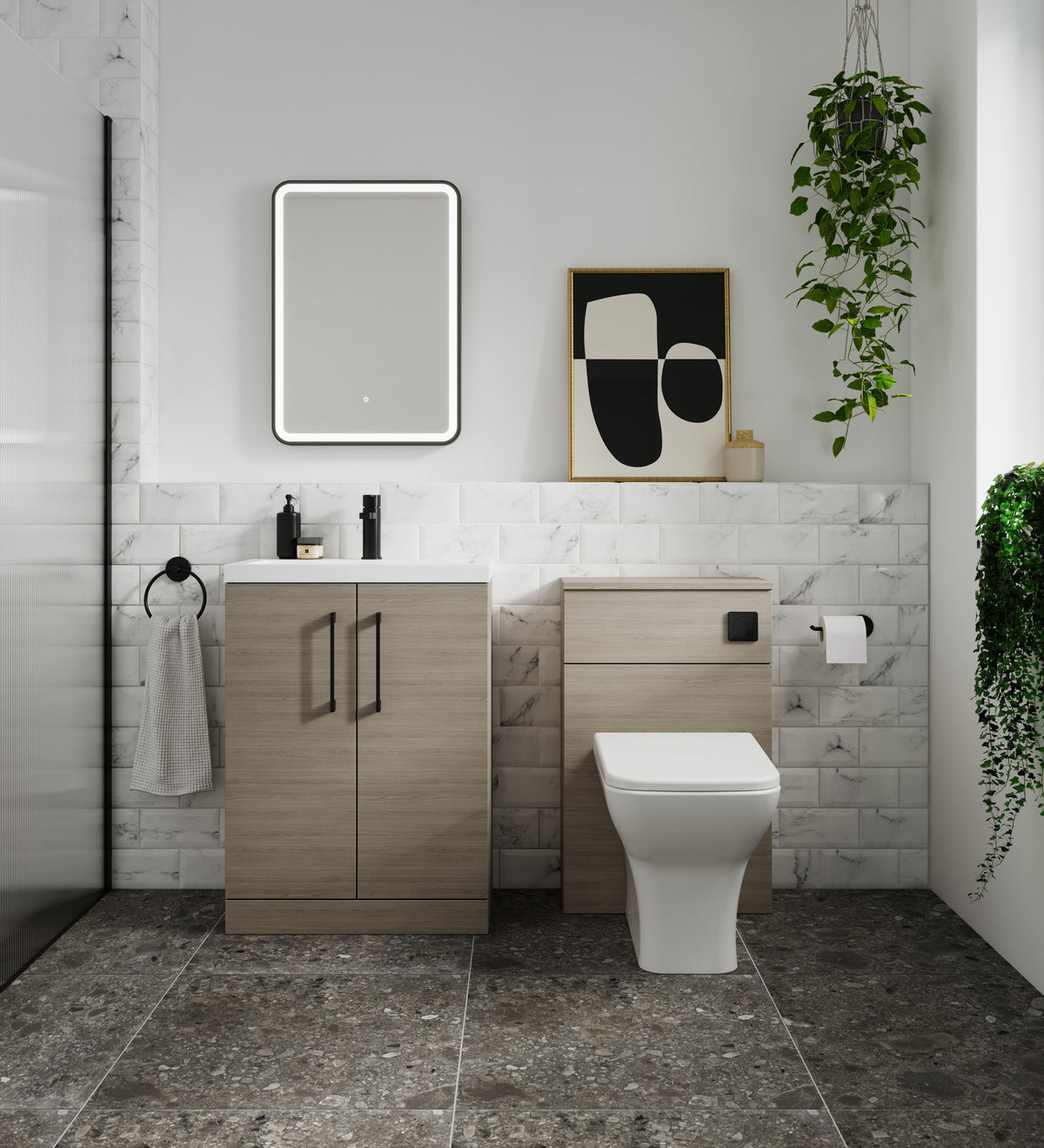 Modern Splash 800mm Solace Oak 2 Door Floor Standing Vanity Unit With Minimalist Basin