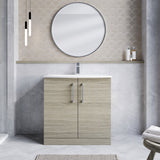 Modern Splash 800mm Solace Oak 2 Door Floor Standing Vanity Unit With Curved Basin