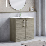Modern Splash 800mm Solace Oak 2 Door Floor Standing Vanity Unit With Curved Basin