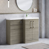 Modern Splash 1100mm Solace Oak 2 Door Floor Standing Right-Hand Combination Unit With Polymarble Basin