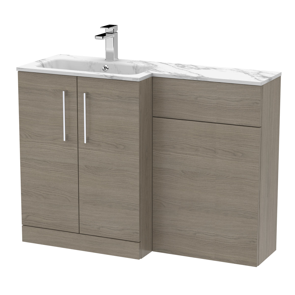 Modern Splash 1100mm Solace Oak 2 Door Floor Standing Left-Hand Combination Unit With Stone Basin