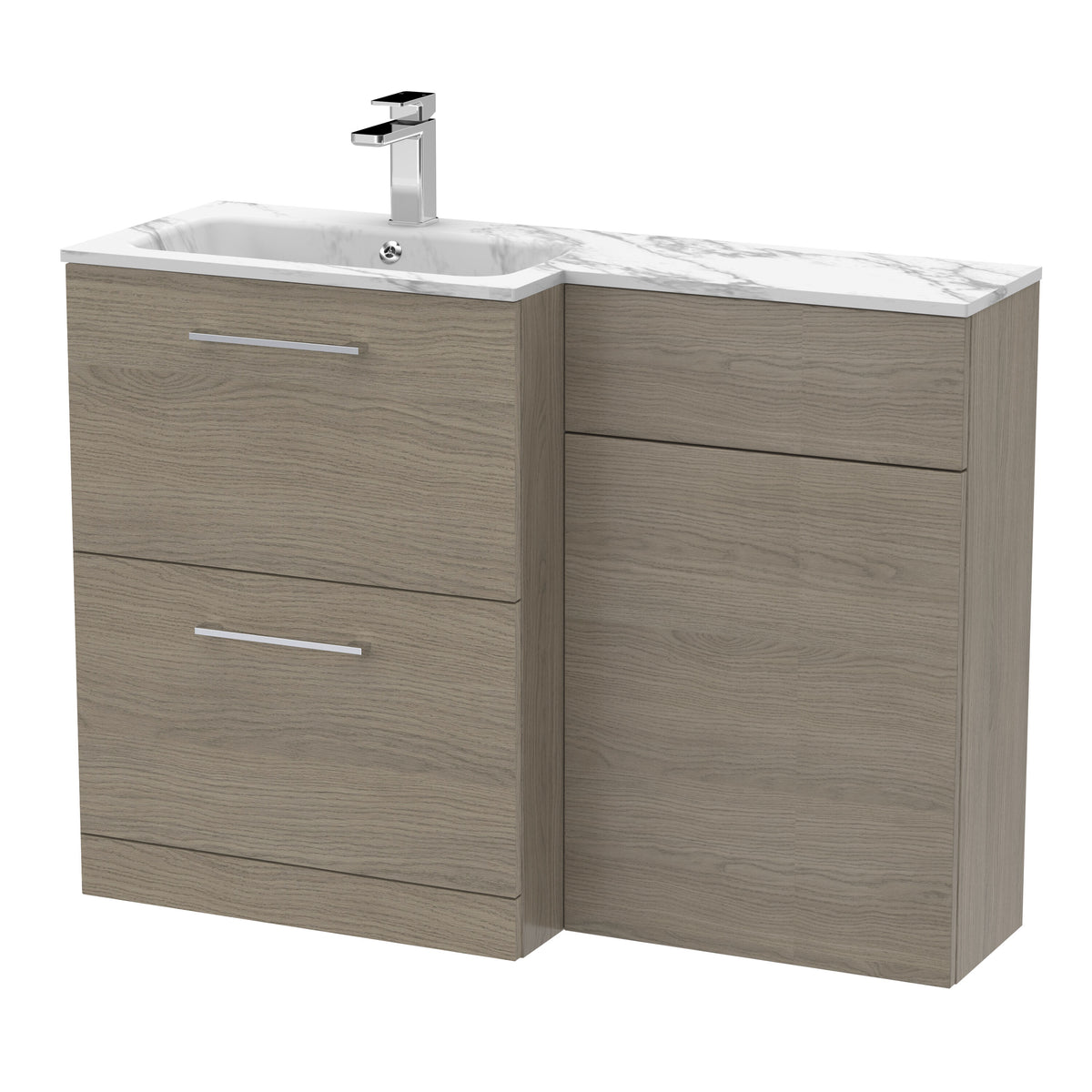 Modern Splash 1100mm Solace Oak 2 Drawer Floor Standing Left-Hand Combination Unit With Stone Basin