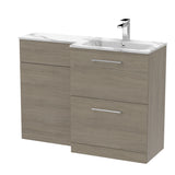 Modern Splash 1100mm Solace Oak 2 Drawer Floor Standing Right-Hand Combination Unit With Stone Basin
