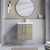 Modern Splash 500mm Solace Oak 2 Door Wall Hung Vanity Unit With Mid-Edge Basin
