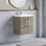 Modern Splash 500mm Solace Oak 2 Door Wall Hung Vanity Unit With Mid-Edge Basin