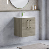 Modern Splash 500mm Solace Oak 2 Door Wall Hung Vanity Unit With Minimalist Basin