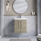 Modern Splash 500mm Solace Oak 2 Door Wall Hung Vanity Unit With Thin Edge Basin