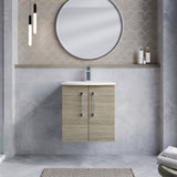 Modern Splash 500mm Solace Oak 2 Door Wall Hung Vanity Unit With Curved Basin