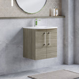 Modern Splash 500mm Solace Oak 2 Door Wall Hung Vanity Unit With Curved Basin