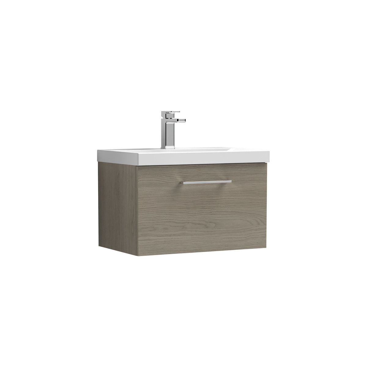 Modern Splash 600mm Solace Oak 1 Drawer Wall Hung Vanity Unit With Mid-Edge Basin
