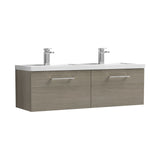 Modern Splash 1200mm Solace Oak 2 Drawer Wall Hung Vanity Unit With 2 Tap Hole Polymarble basin