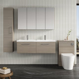 Modern Splash 1200mm Solace Oak 2 Drawer Wall Hung Vanity Unit With 2 Tap Hole Polymarble basin