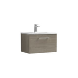 Modern Splash 600mm Solace Oak 1 Drawer Wall Hung Vanity Unit With Curved Basin