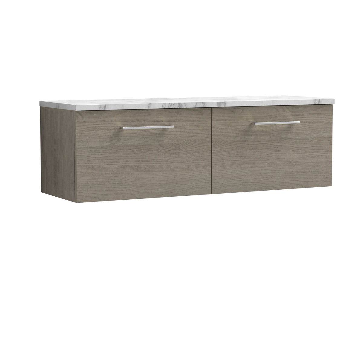 Modern Splash 1200mm Solace Oak 2 Drawer Wall Hung Vanity With Carrara Laminate Worktop