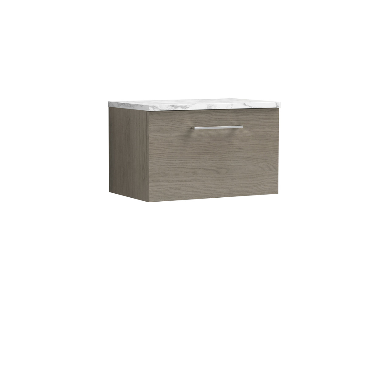 Modern Splash 600mm Solace Oak 1 Drawer Wall Hung Vanity Unit With Carrara Laminate Worktop