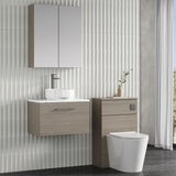 Modern Splash 600mm Solace Oak 1 Drawer Wall Hung Vanity Unit With Carrara Laminate Worktop