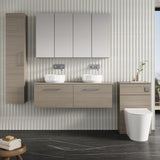 Modern Splash 1200mm Solace Oak 2 Drawer Wall Hung Vanity Unit With Co-ordinating Worktop