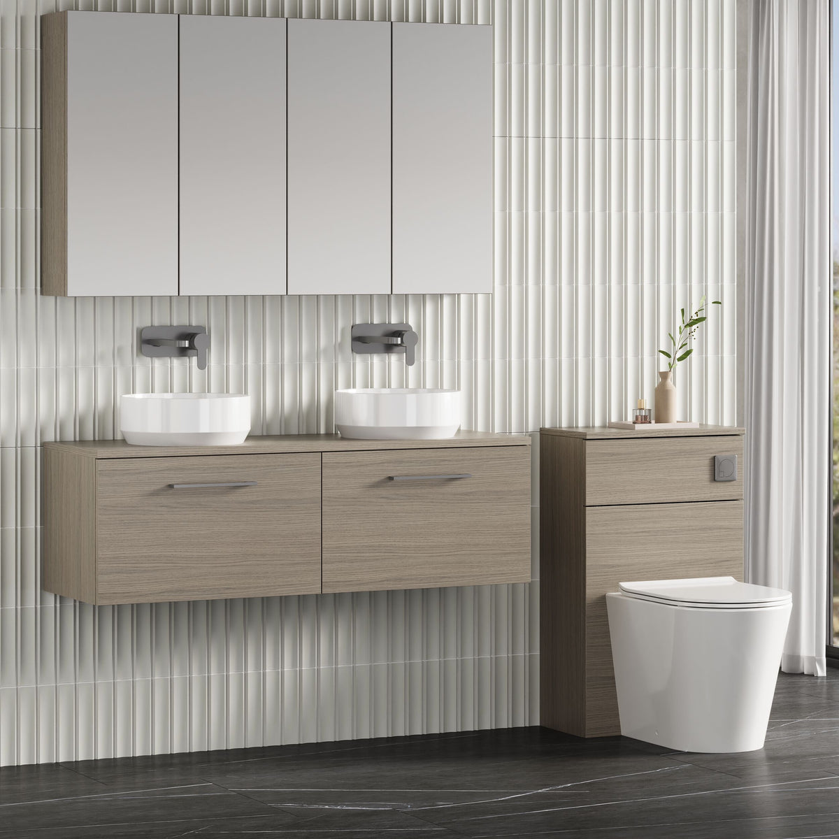 Modern Splash 1200mm Solace Oak 2 Drawer Wall Hung Vanity Unit With Co-ordinating Worktop