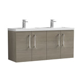 Modern Splash 1200mm Solace Oak 4 Door Wall Hung Vanity Unit With 2 Tap Hole Polymarble basin