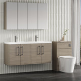 Modern Splash 1200mm Solace Oak 4 Door Wall Hung Vanity Unit With 2 Tap Hole Polymarble basin